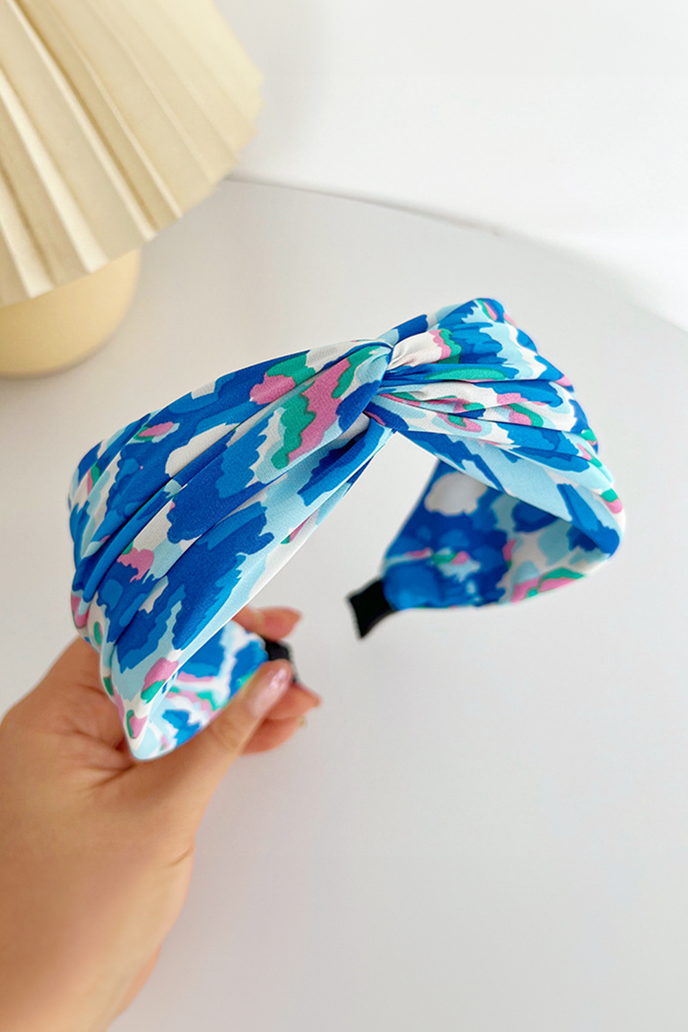 Blue Bohemian Vacation Fashion Print Twisted Hair Band