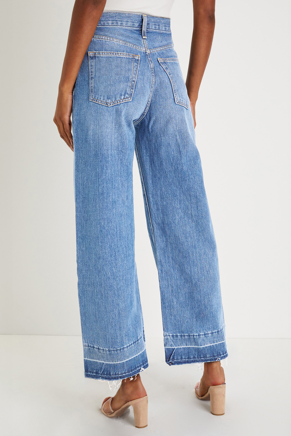 Gray Raw Hem Straight Leg Loose High Waist Jeans