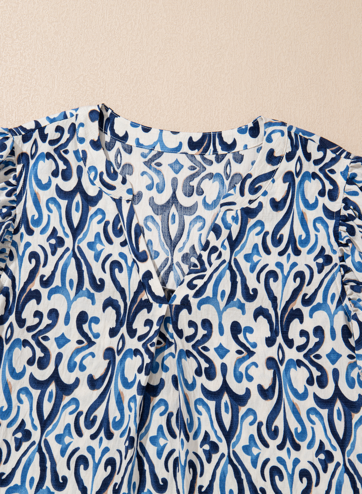 Sky Blue Boho Print Smocked High Waist Maxi Dress