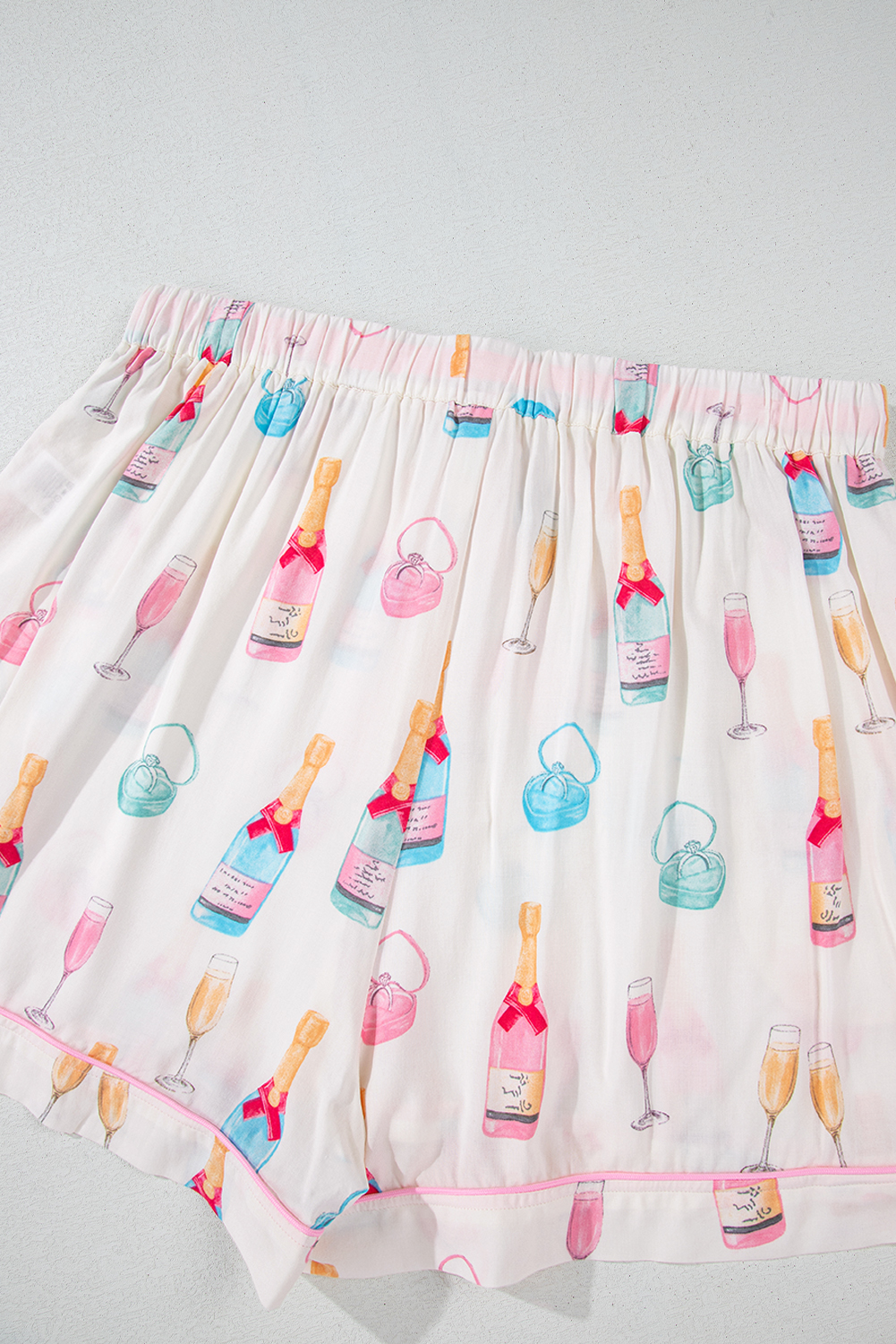 White Christmas Wine Glass Print Bow Knot Two Piece Pajama Set