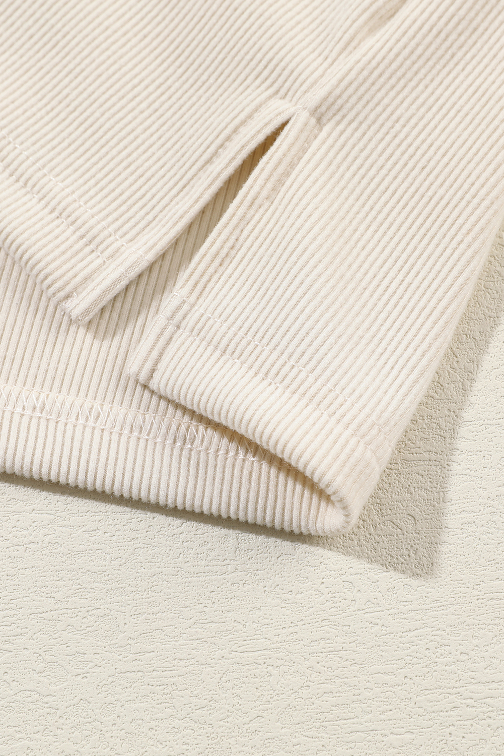 Beige Collared Split Neck Ribbed 2pcs Athleisure Outfit