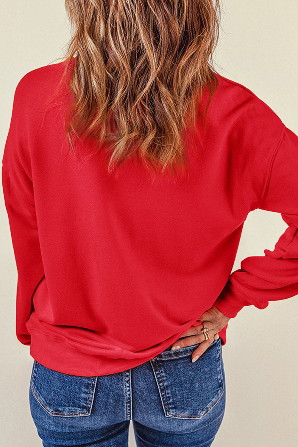 Pink LOVER Puff Print Drop Shoulder Pullover Sweatshirt