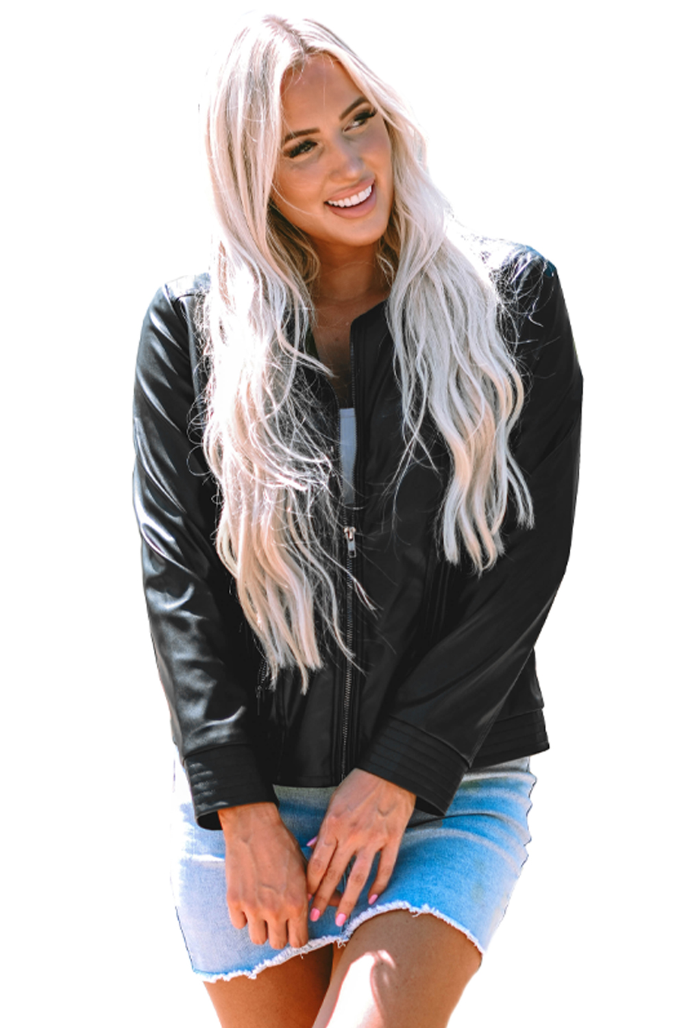 Chestnut Solid Faux Leather Zipper Slim Fit Bomber Jacket