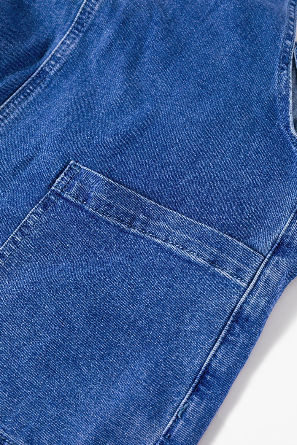 Prussian Blue Mineral Wash Knotted Strap Patched Pocket Wide Leg Denim Overall