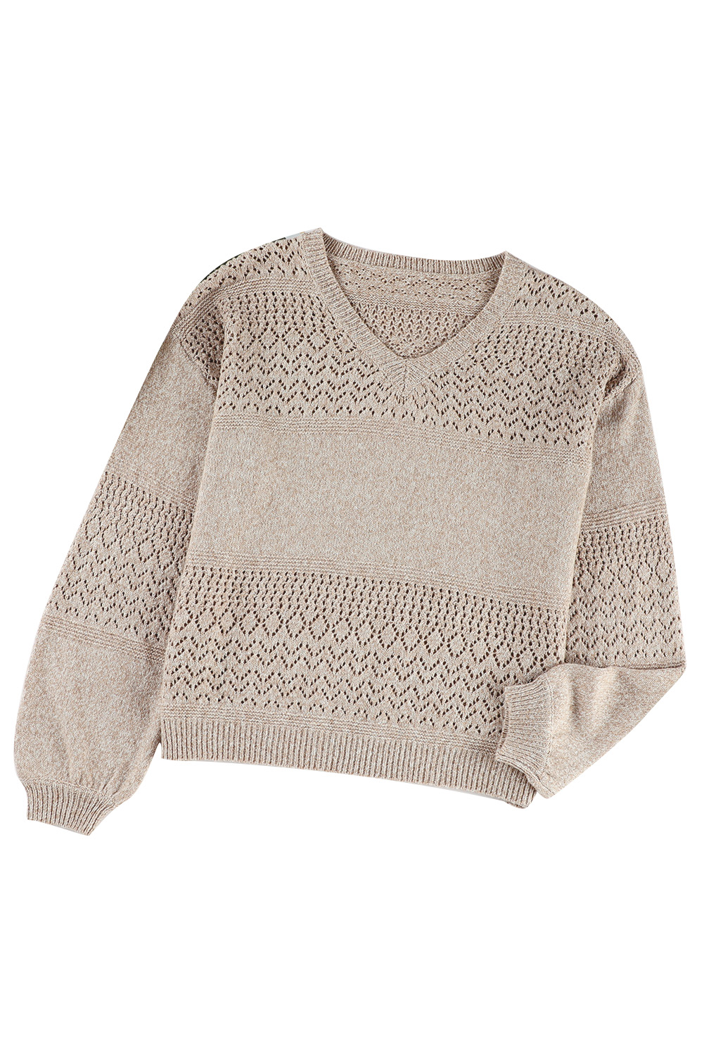 Sky Blue Eyelet Pattern Detail V Neck Drop Shoulder Sweater