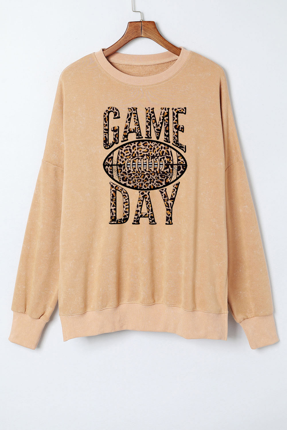 Khaki Loose Leopard Rugby Football GAME DAY Graphic Sweatshirt