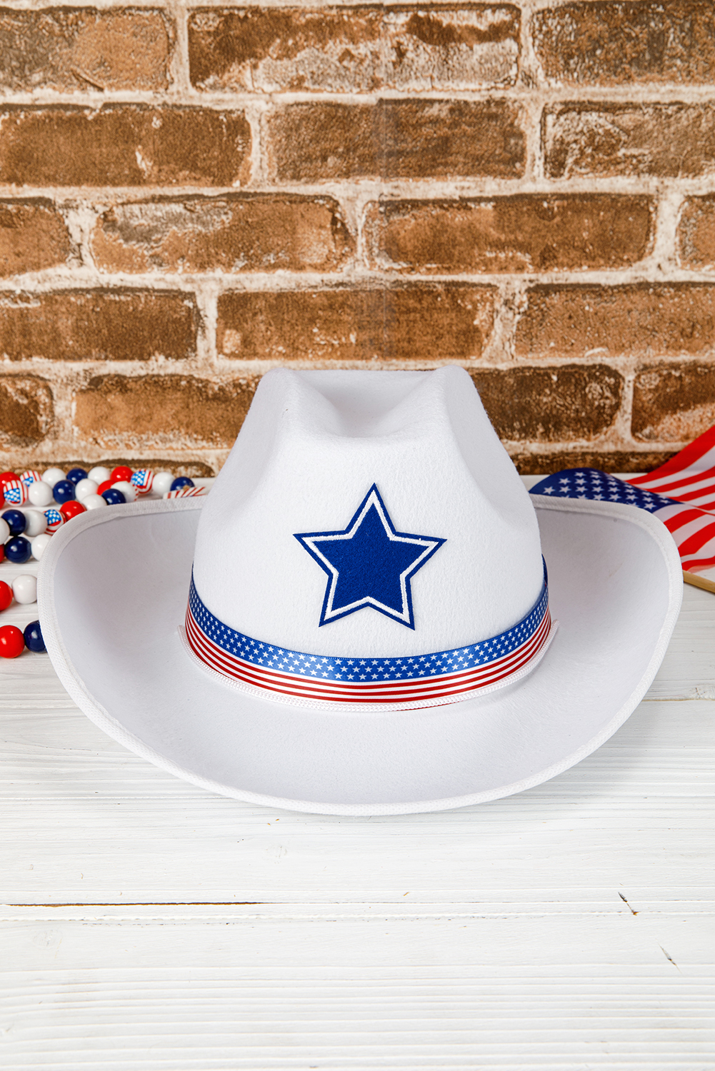 White American Flag Theme Print Wide Brim Cowboy Hat