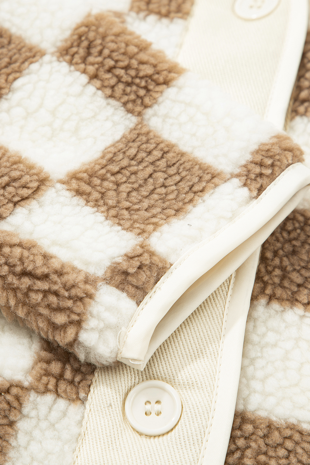 Brown Checkered Sherpa Buttoned Front Chunky Jacket