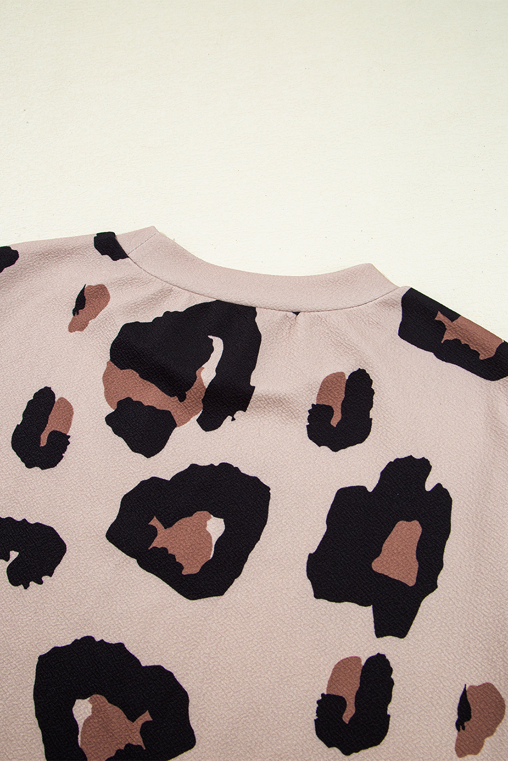 Khaki Leopard Crew Neck Cap Sleeve Casual Tee
