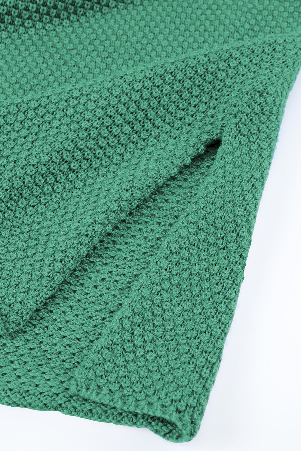 Green Henley Pullover Drop Shoulder Sweater with Slits