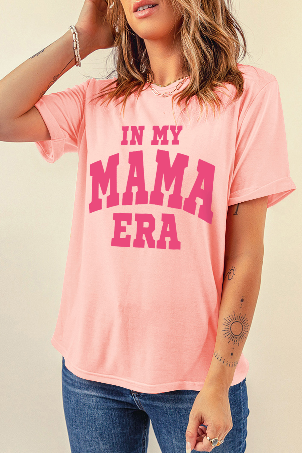 White MAMA Leopard Embroidered Crew Neck Graphic Tee