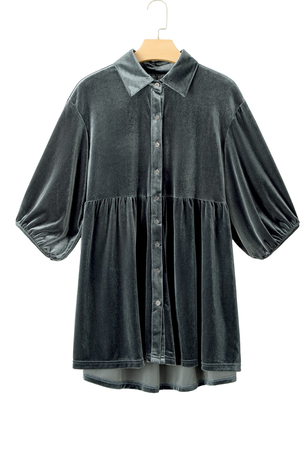 Burgundy 3/4 Sleeve Tunic Babydoll Velvet Shirt