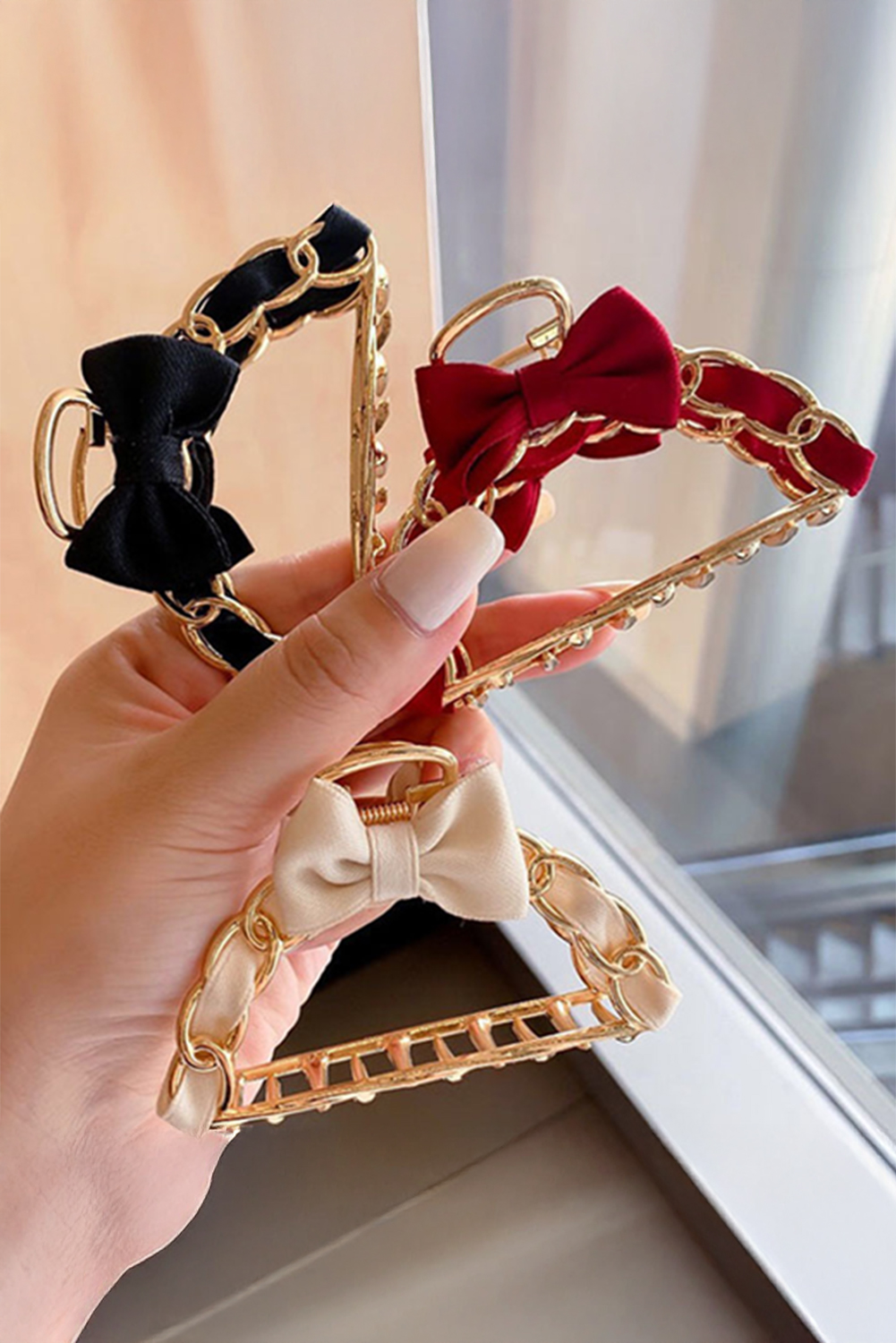 Black Ribbon Bow Detail Contrast Alloy Hair Claw Clip
