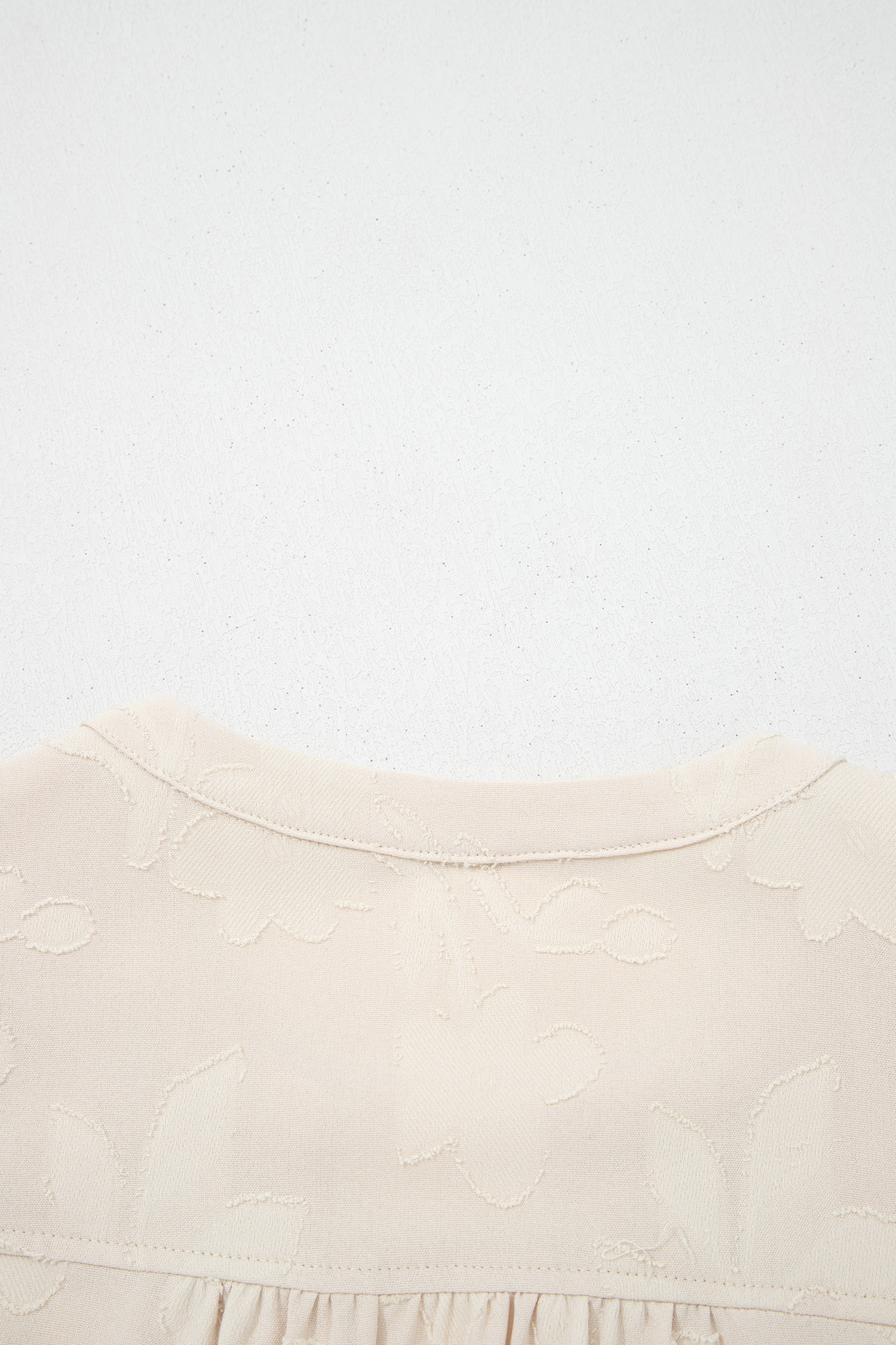 Parchment Long Sleeve Notched Neck Jacquard Tiered Mini Dress