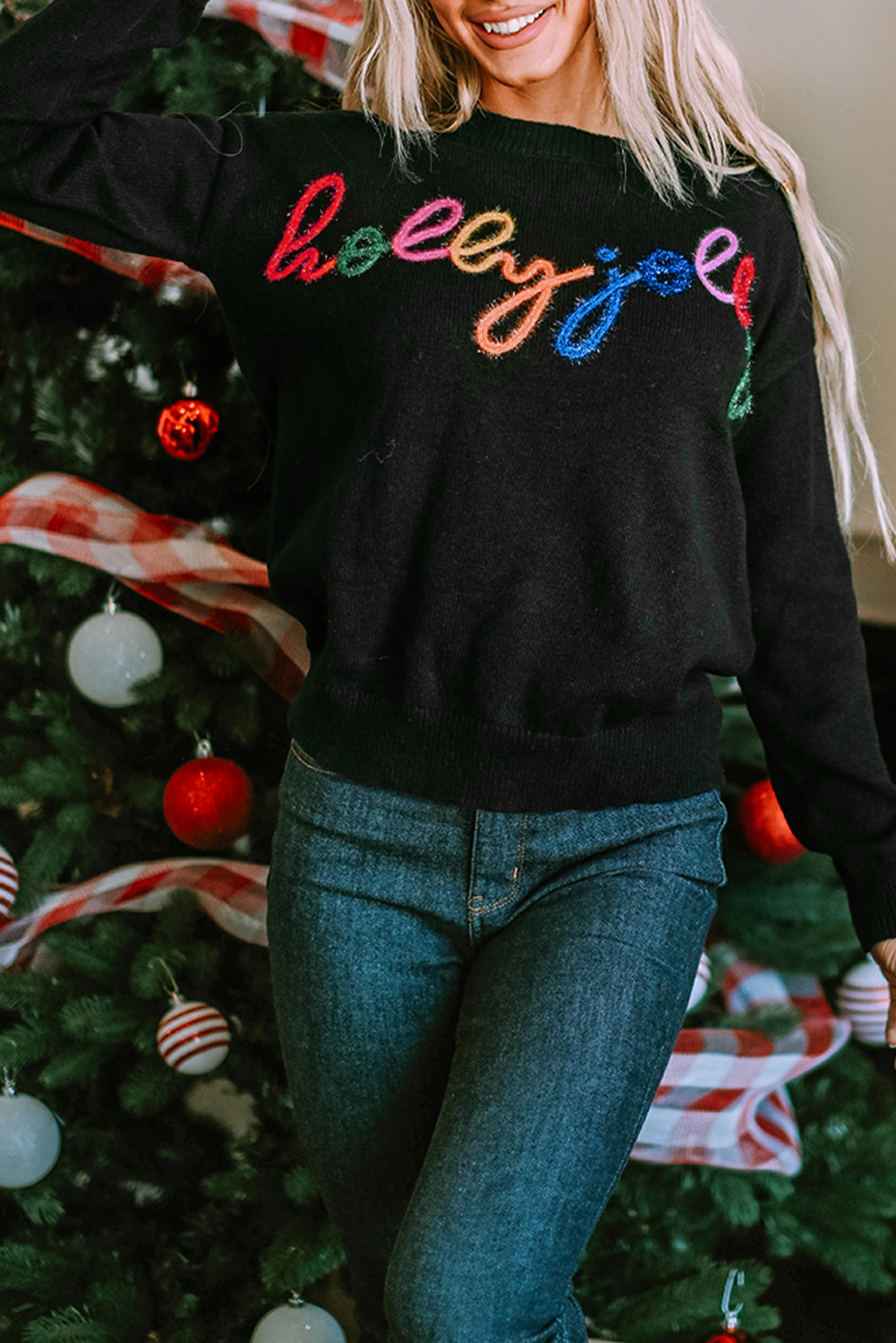 White Merry & Bright Round Neck Casual Sweater