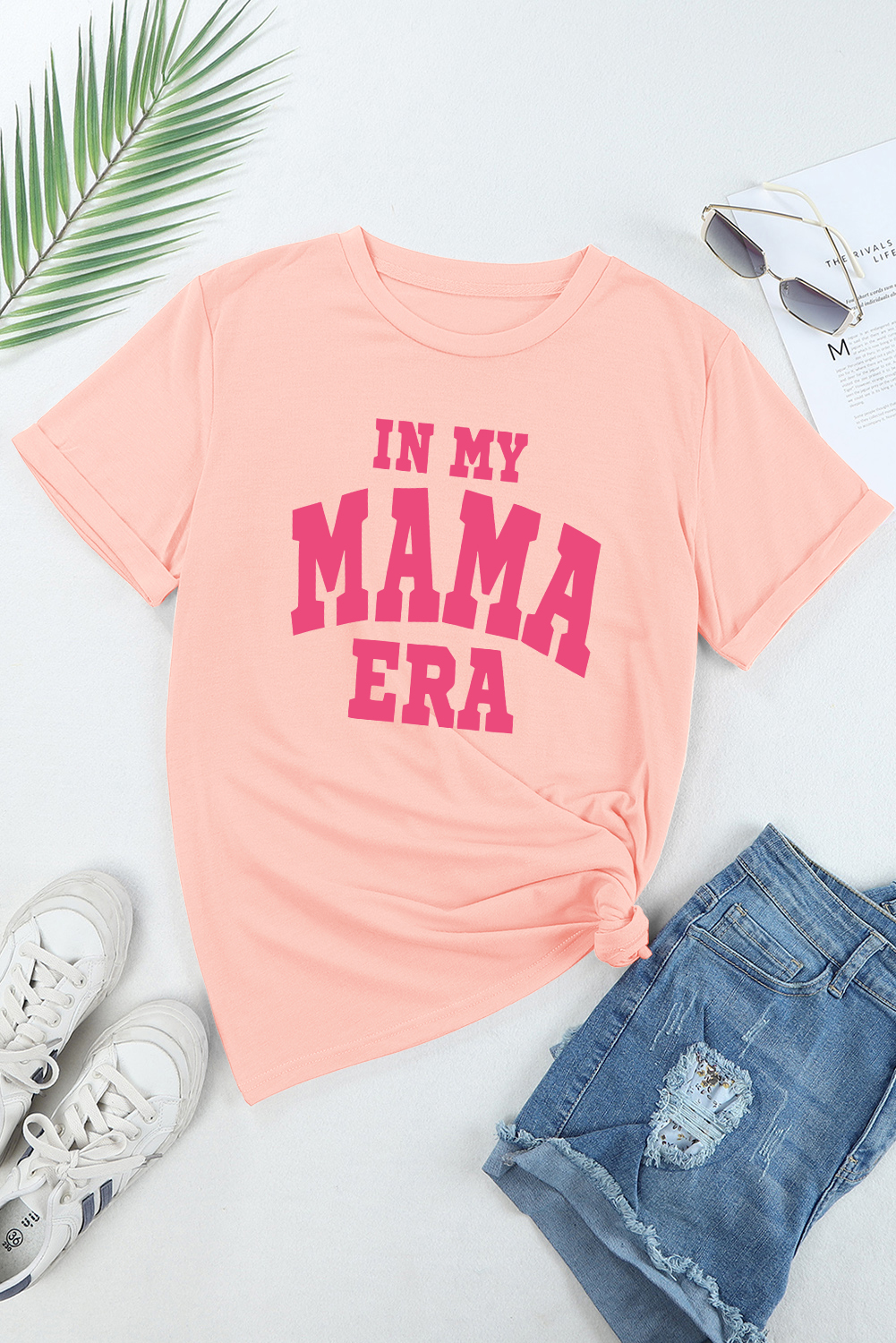 White MAMA Leopard Embroidered Crew Neck Graphic Tee
