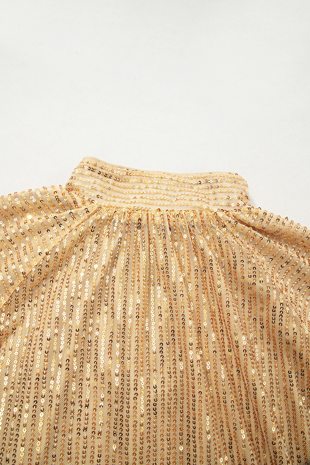 Gold Metallic Balloon Sleeve Buttoned High Neck Loose Blouse