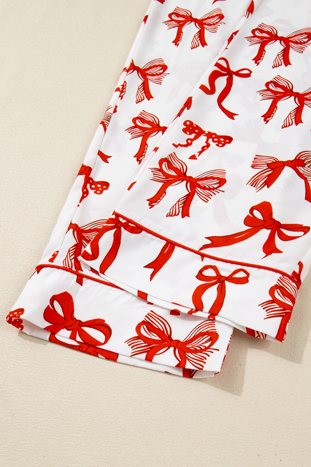 Red Christmas Bow Print Long 2pcs Pajama Set