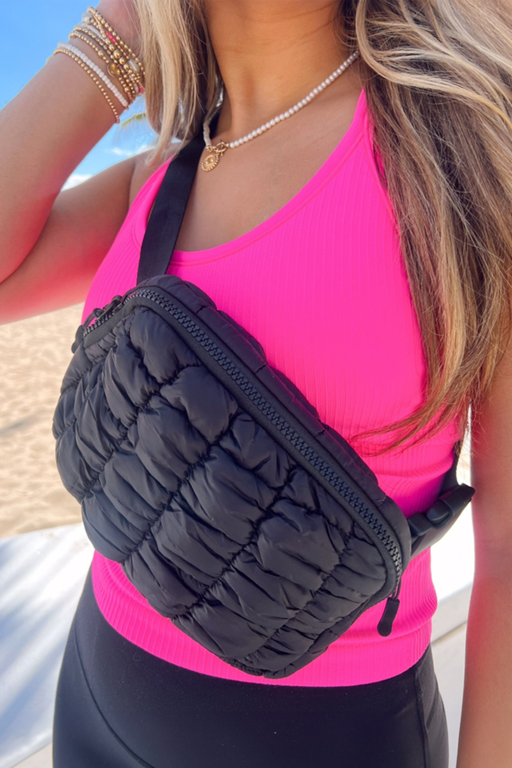White Quilted Puffer Belt Bag Fanny Pack