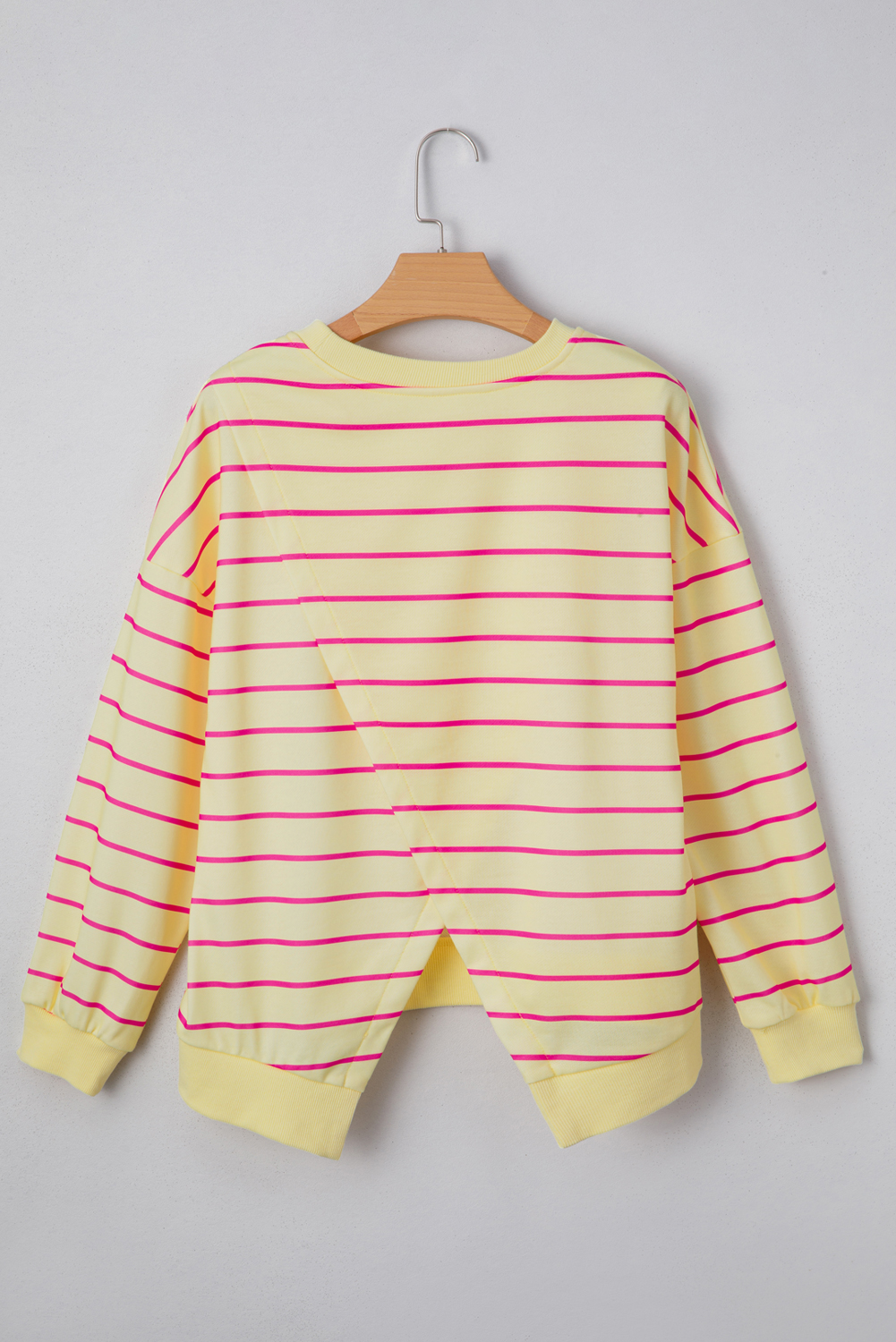 Blue Stripe Stylish Overlap Detail Drop Shoulder Pullover Sweatshirt