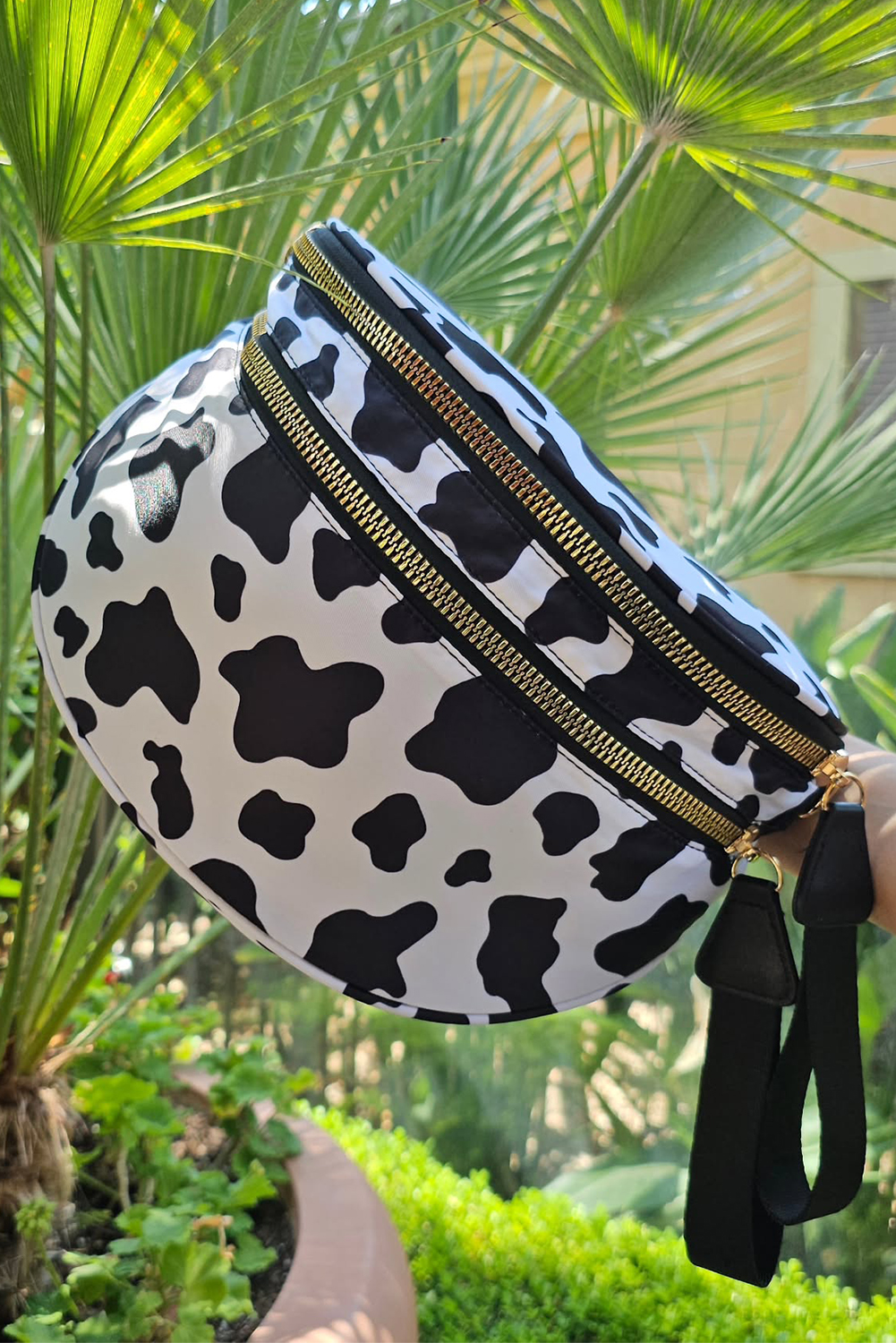 Jungle Green Double Zip Crescent Shape Adjustable Sling Bag