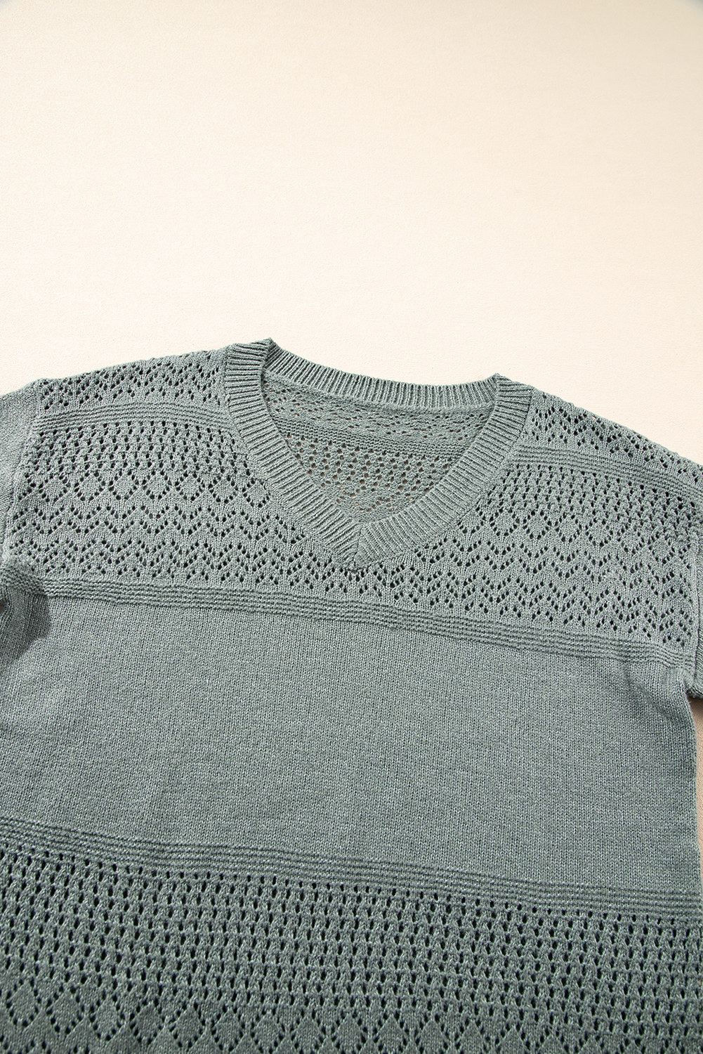 Sky Blue Eyelet Pattern Detail V Neck Drop Shoulder Sweater
