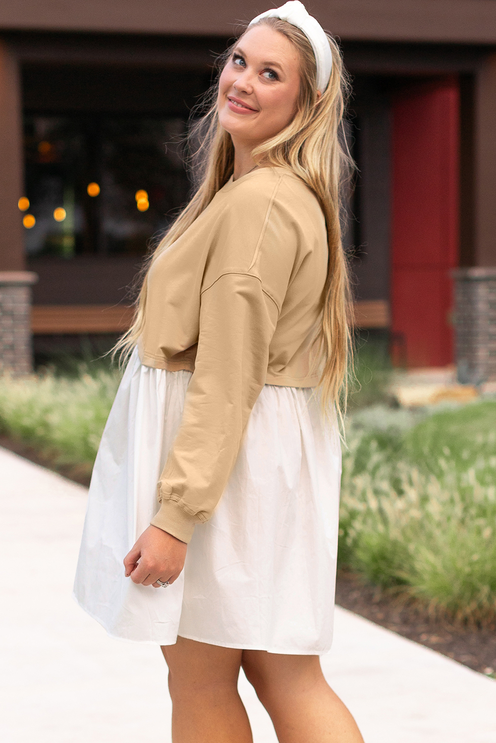 Pale Khaki Sweatshirt Poplin Mini Dress