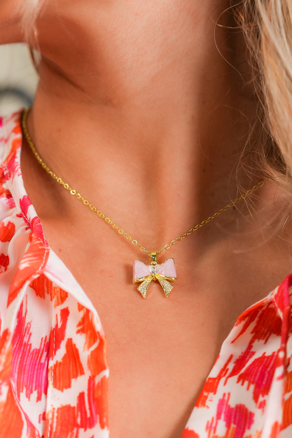 Gold Bow Knot Rhinestone Plated Choker Necklace