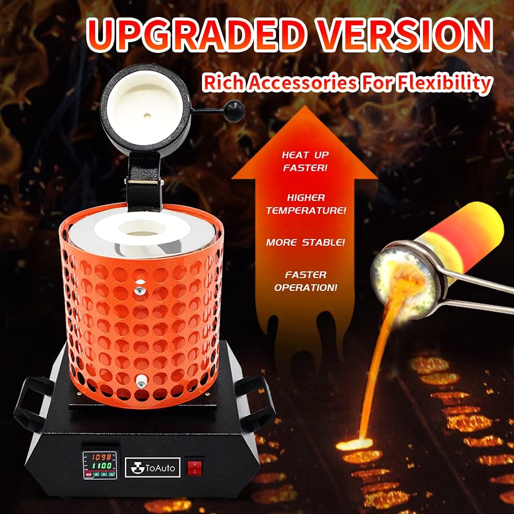 TOAUTO Gold Melting Furnace TGF3000-V1.1, 1+3KG, 1400W, 2100°F