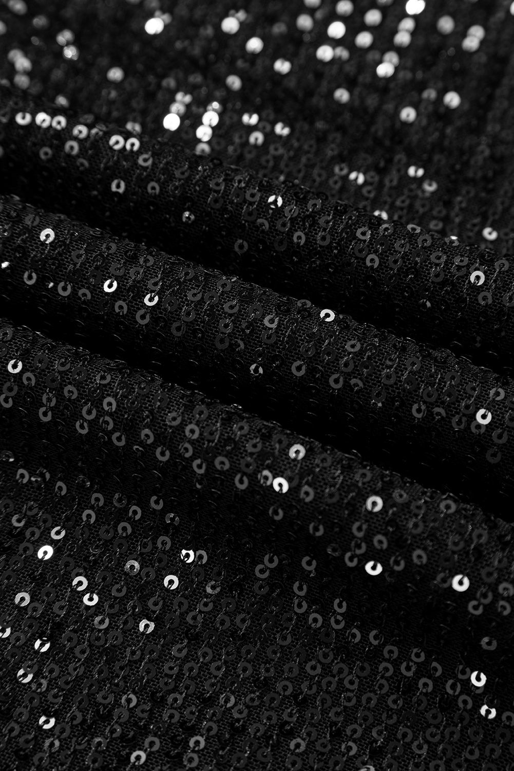 Jet Stream Sequin Mock Neck Drape Open Back Bell Sleeve Top