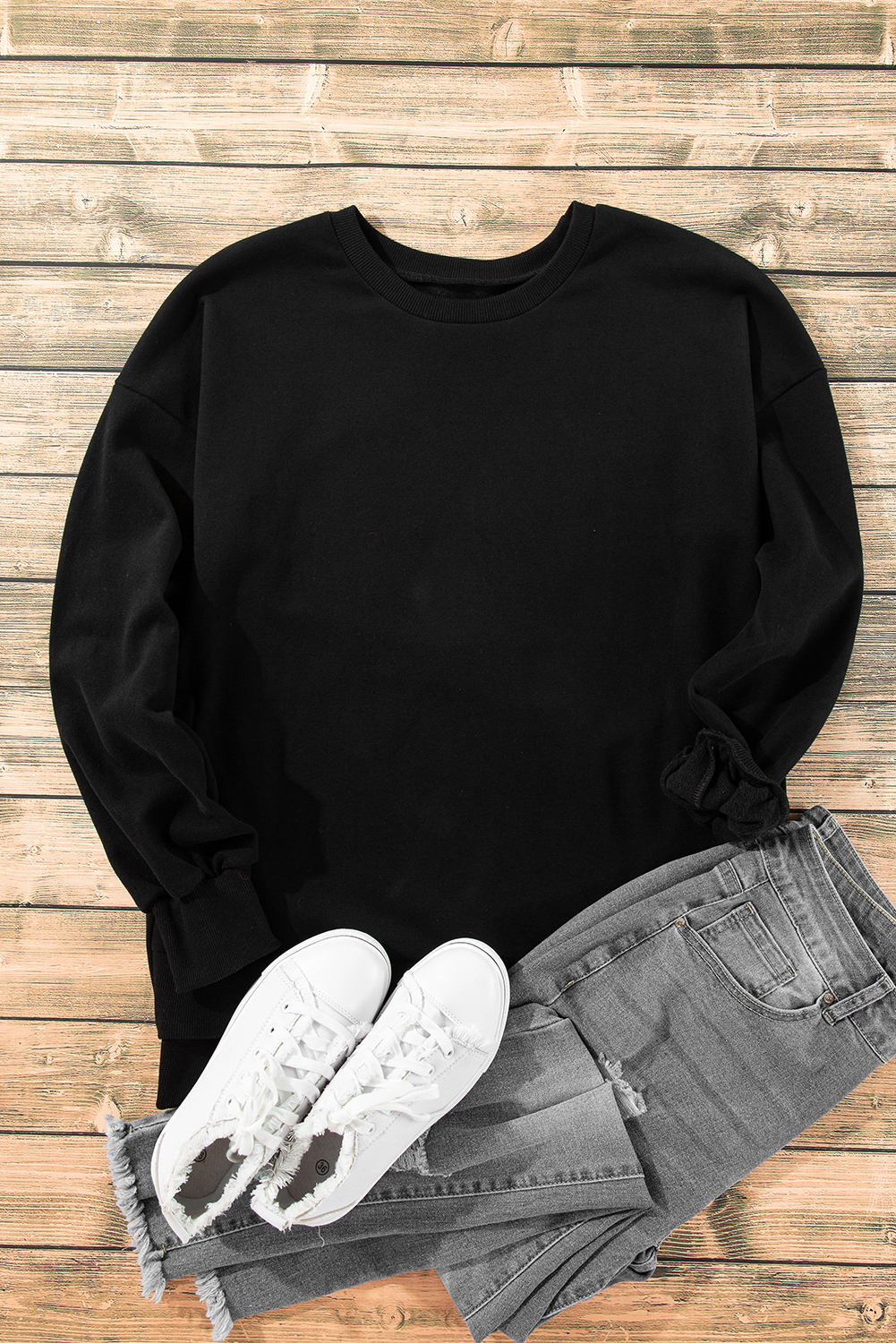 Grass Green Solid Fleece Lined Drop Shoulder High Low Sweatshirt