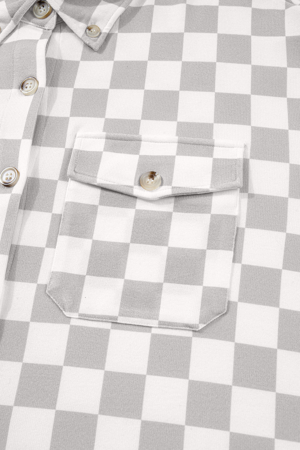 Khaki Checkerboard Flap Pocket Button Front Shacket