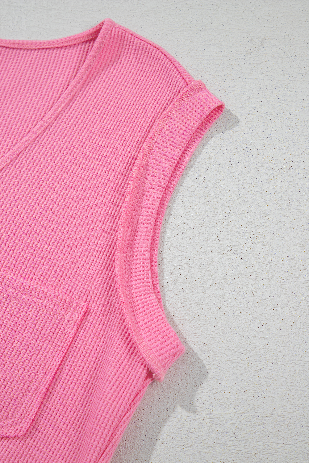 Bright Pink Waffle Textured Button Round Neck A-line Tiered Sleeveless Dress