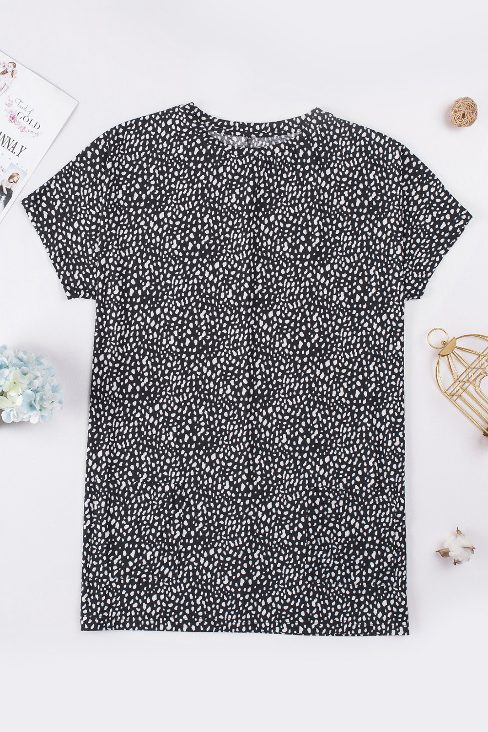 Black Leopard Print Side Pockets Tunic Top