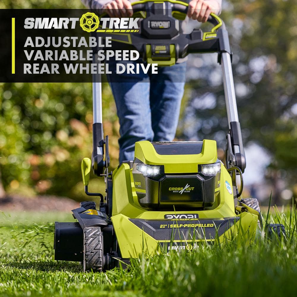 Ryobi 40V HP Brushless 21-in Self-Propelled AWD Lawn Mower – Whisper Series – Includes (2) 6.0Ah Batteries and Charger