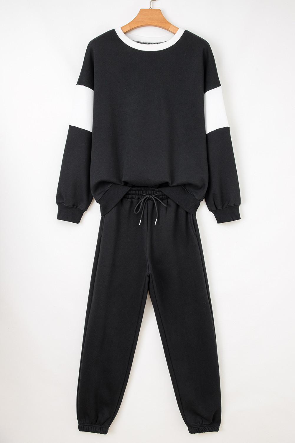 Black Drop Shoulder Loose Sweatshirt and Joggers Active Set