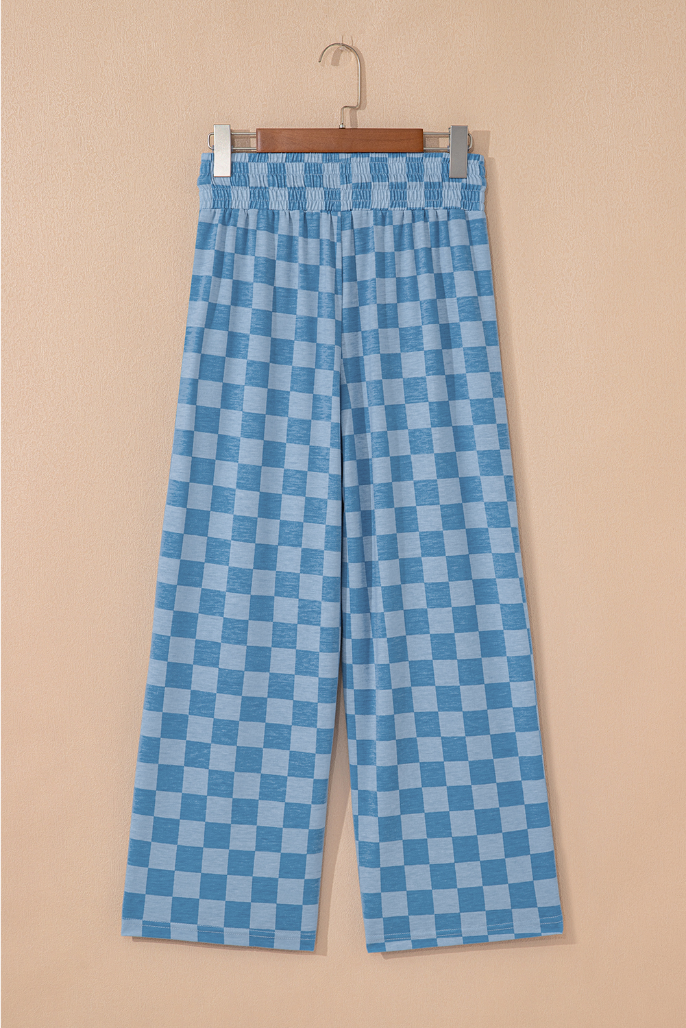 Khaki Checkered Elastic High Waist Loose Casual Pants