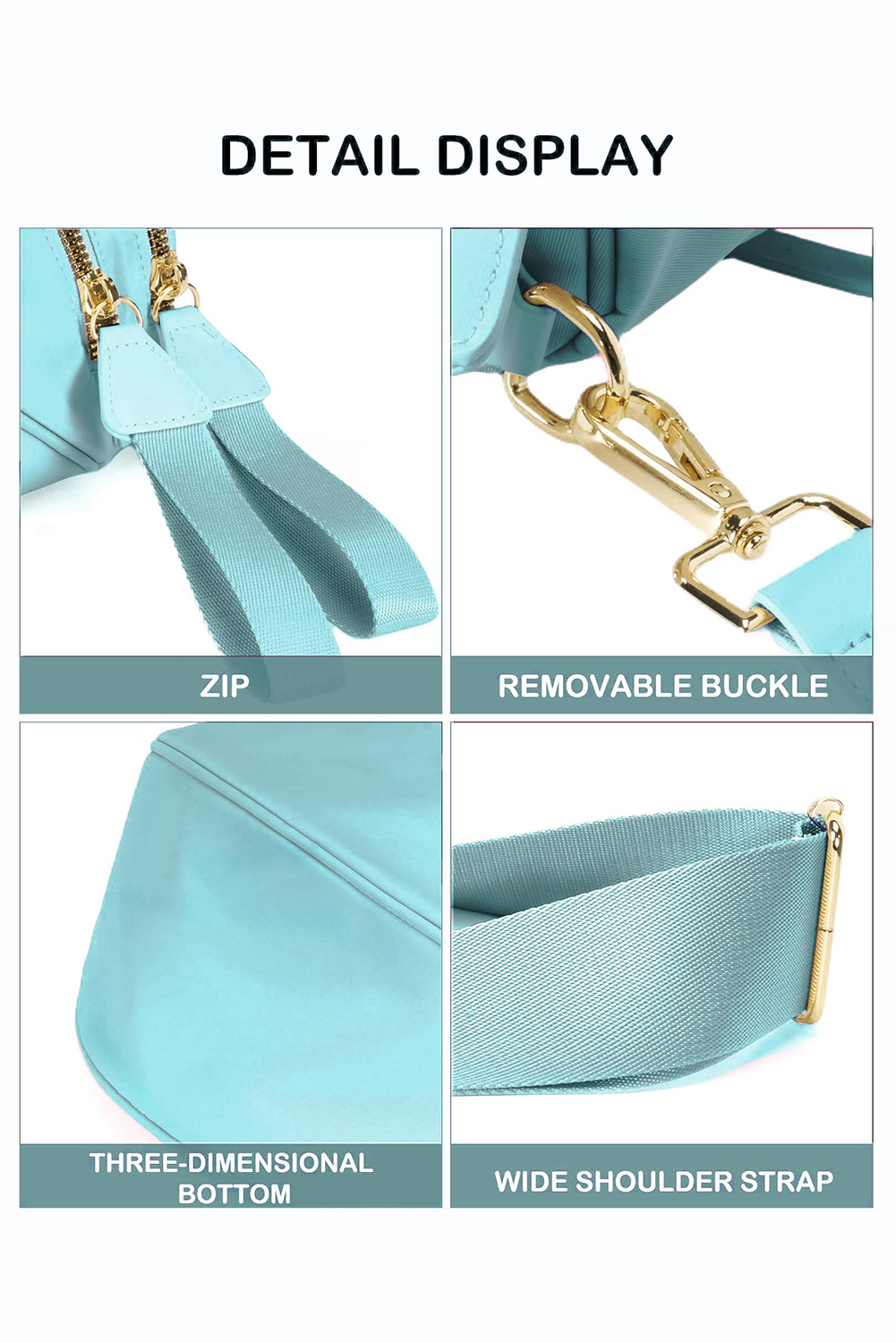 Light Grey Double Zip Crescent Shape Adjustable Sling Bag