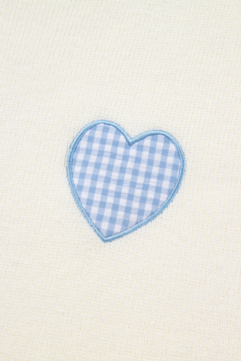 Light Pink Plaid Heart Embroidered Cuffed Drop Shoulder Crew Neck Sweater