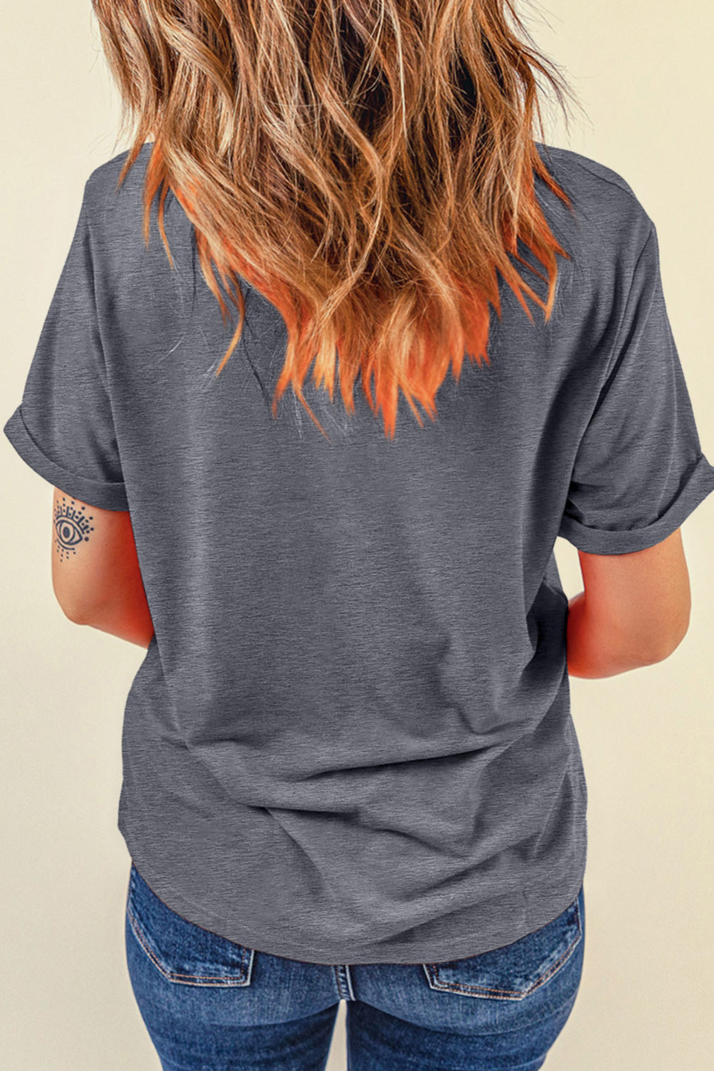 Gray Cowgirl Boots OX Head Western Fashion Print Crewneck Tee