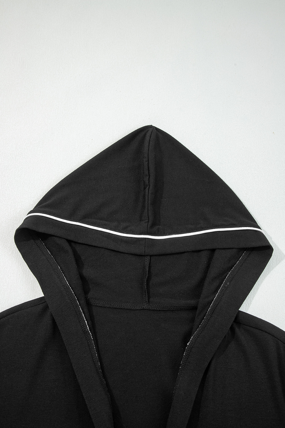 Black Contrast Trim Hooded Lounge Cardigan and Pants Set