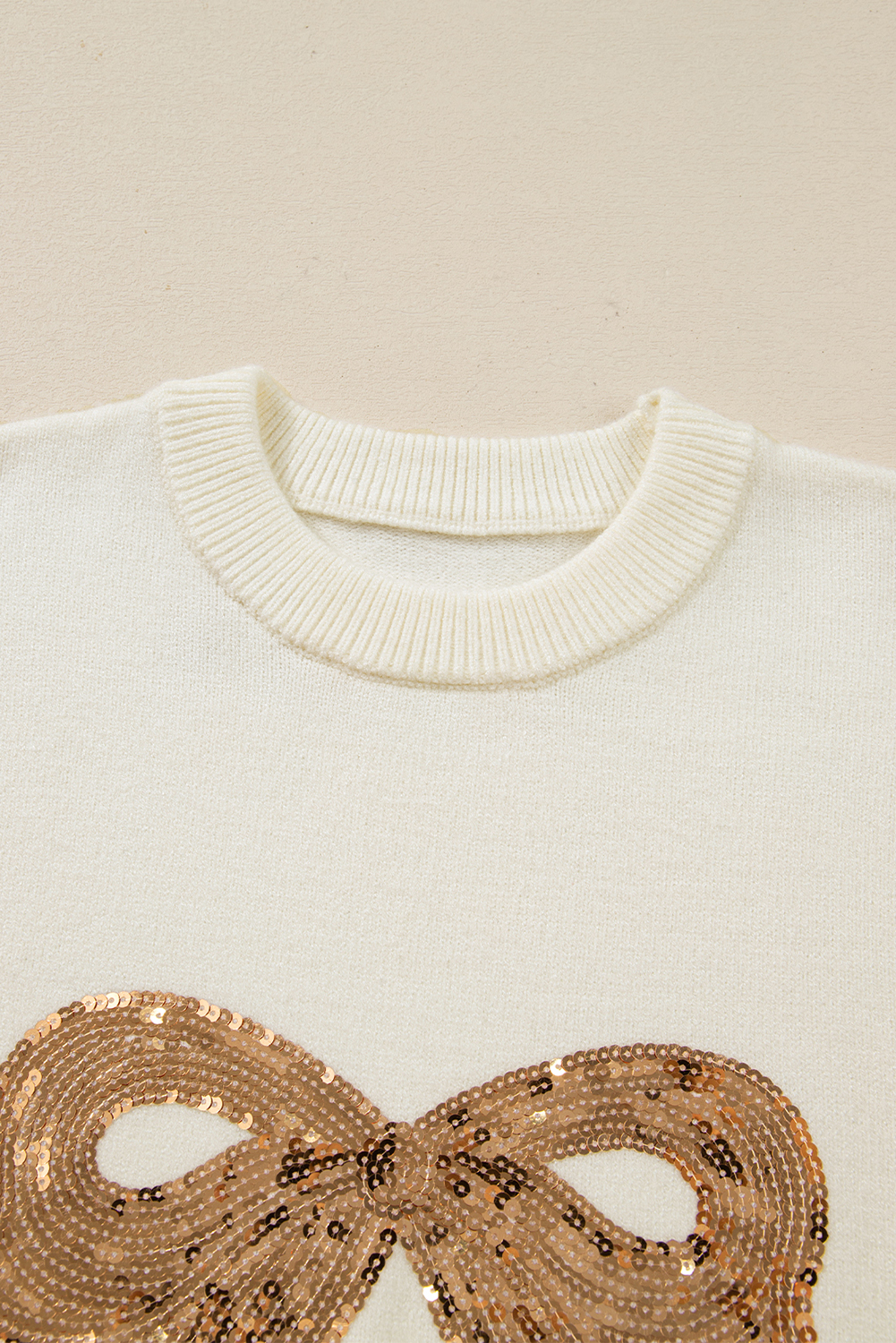 Rose Red Sequined Bow Graphic Christmas Holiday Sweater