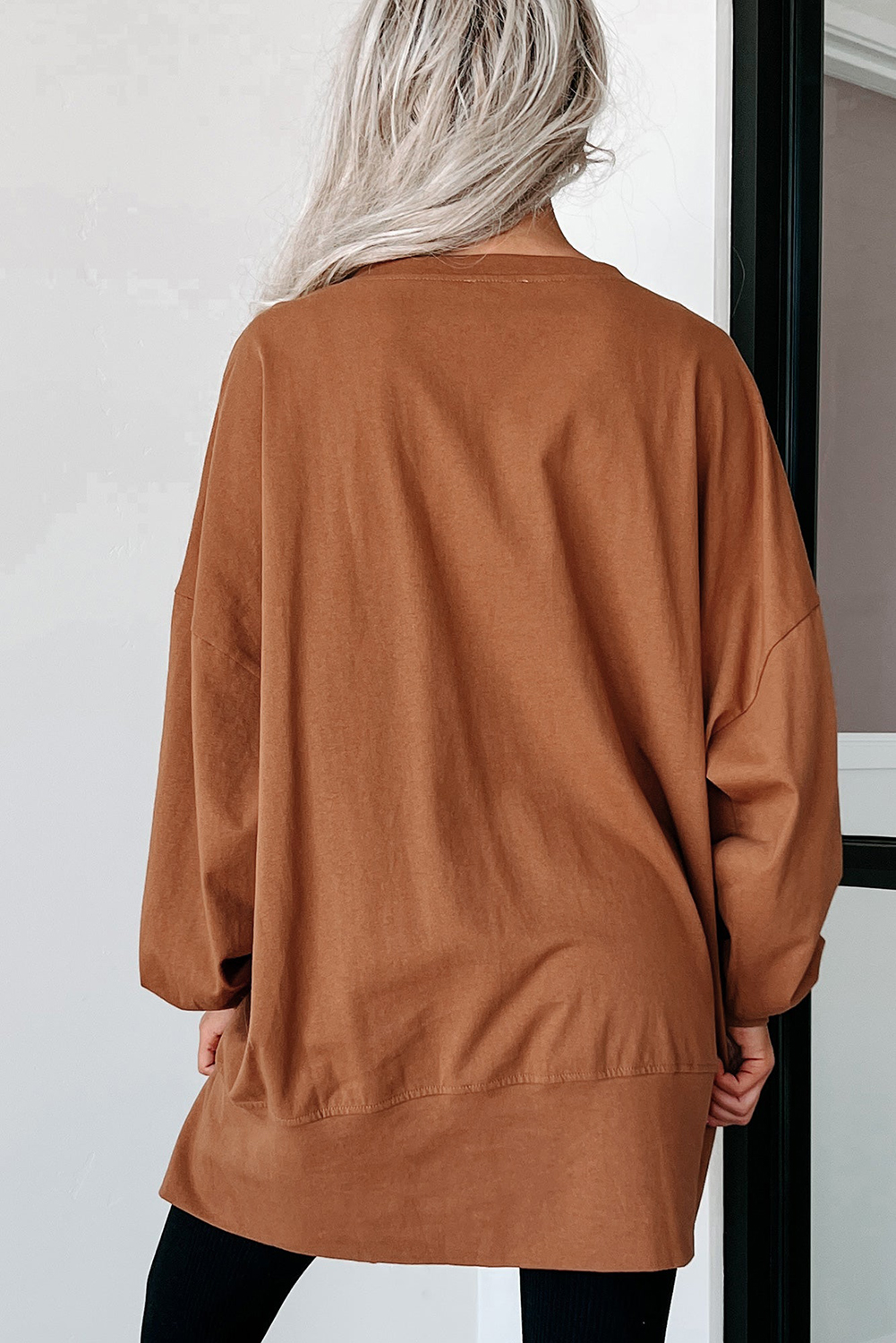 Medium Grey Sequin Happy Halloween Graphic Notched Neck Long Sleeve Loose Top