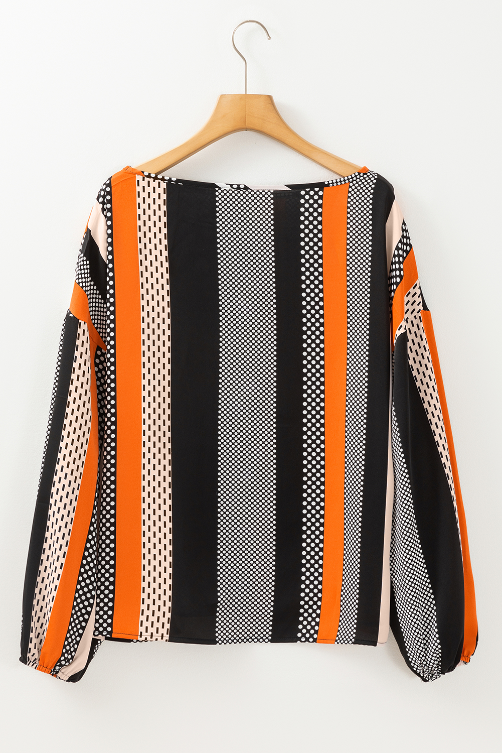 Black Striped Polka Dot Print Ruffled Hem V Neck Mini Dress