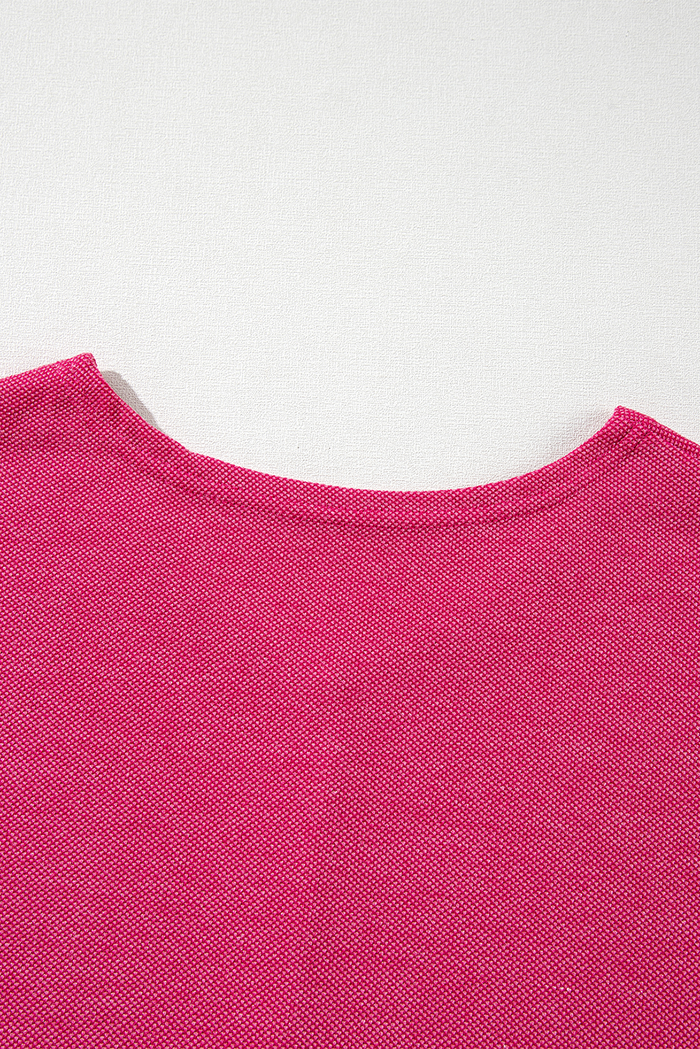 Rose Red Textured Long Sleeve V Neck Top