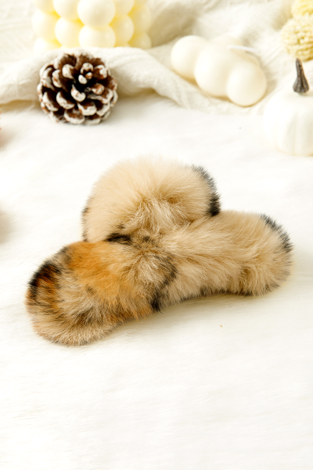 Thai Curry Leopard Fluffy Plush Cony Fur Hair Claw Clip