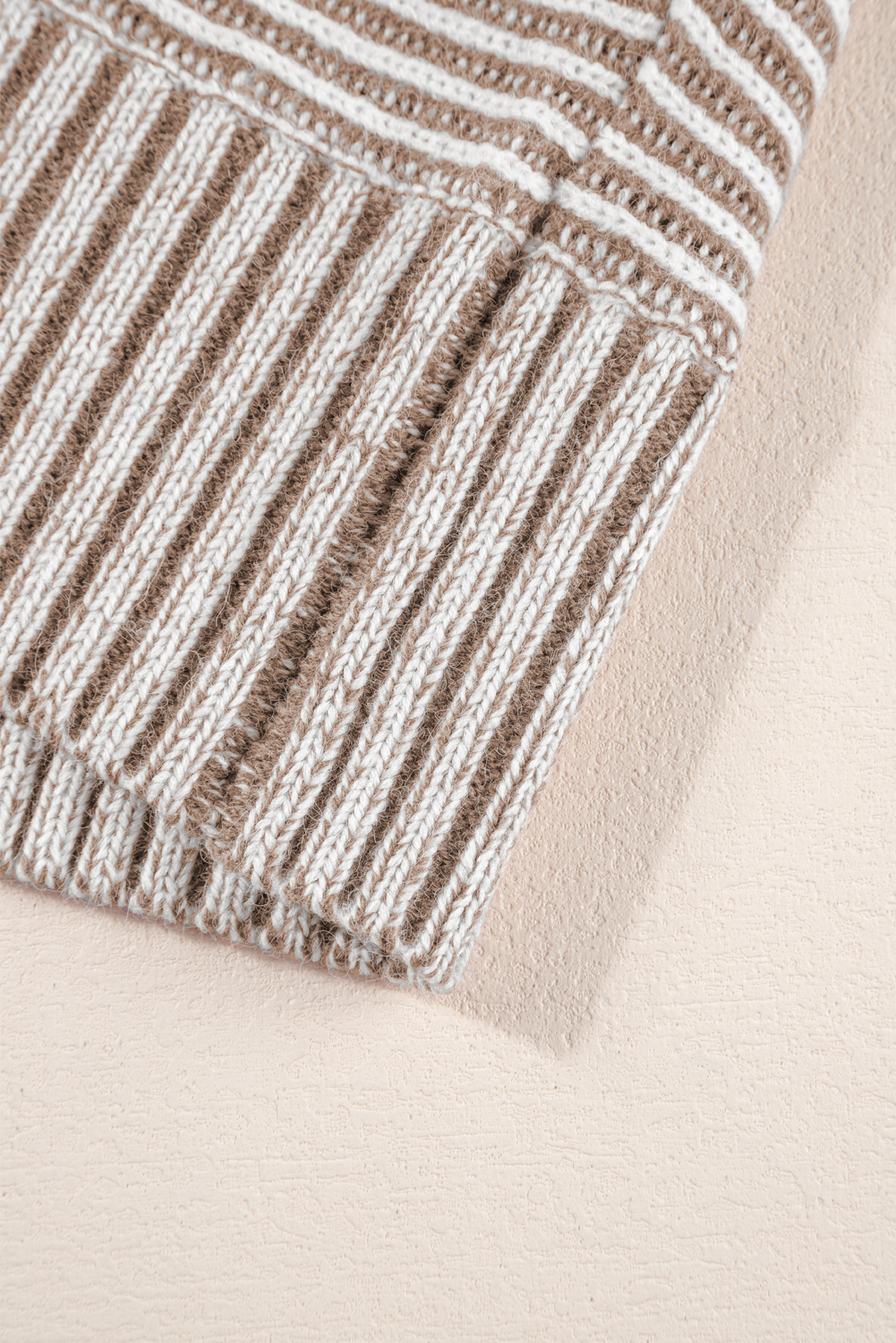 Coffee Striped Print Ribbed Knit Boat Neck Baggy Sweater