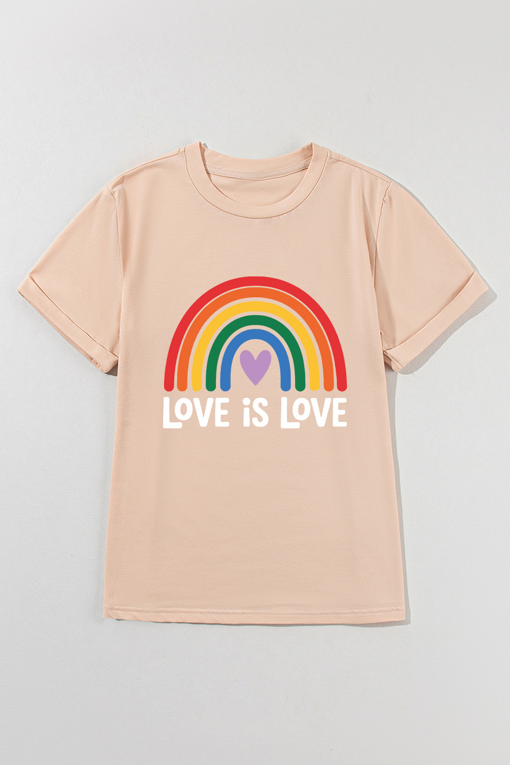 Khaki Love is Love Rainbow Heart Printed Cotton Blend T Shirt
