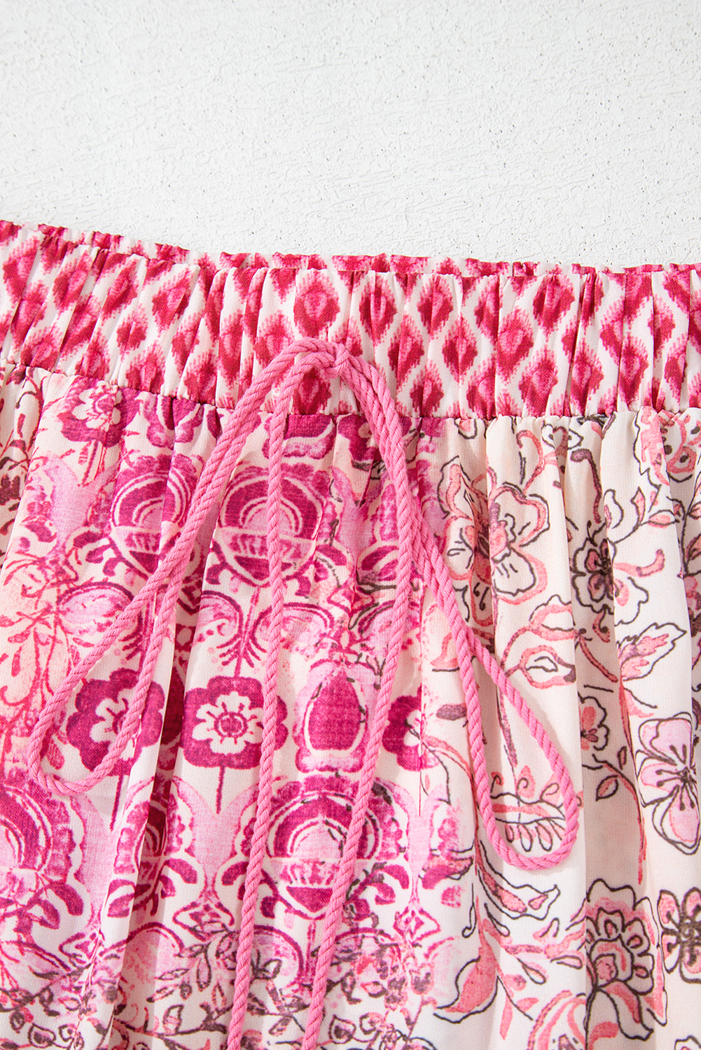 Red Boho Pattern Print Tassel Drawstring Elastic Waistband Maxi Skirt