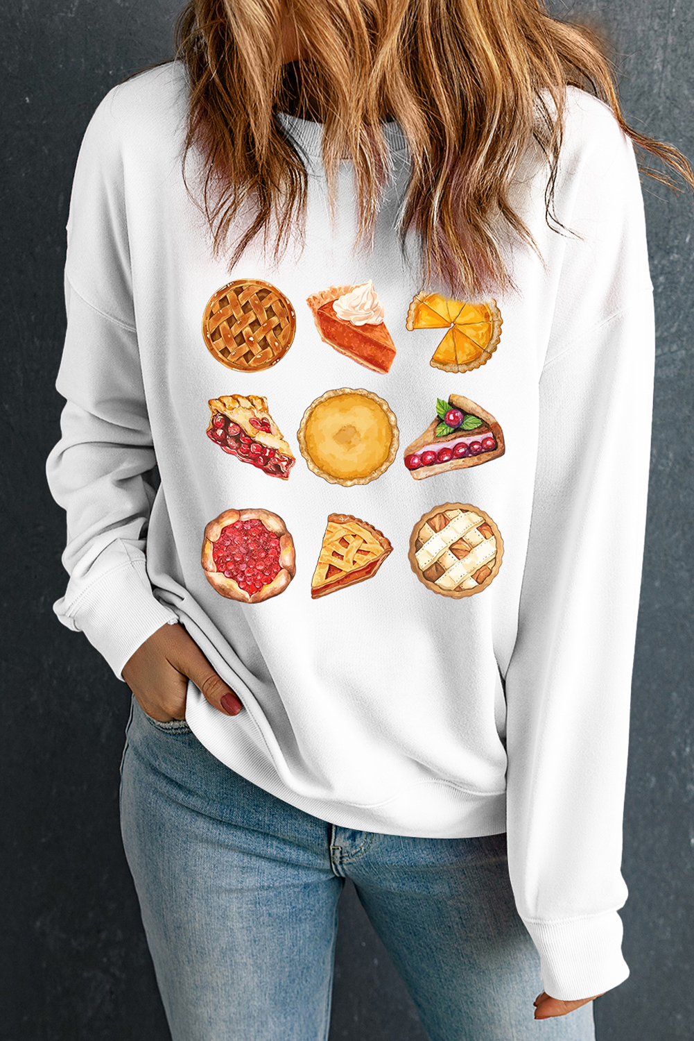 White Yummy Pie Graphic Thanksgiving Sweatshirt